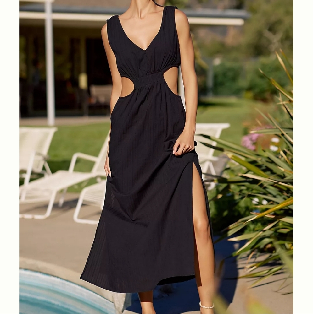 Maeve By Anthropologie Marie Column Maxi Dress With Side Cut Outs And Slit